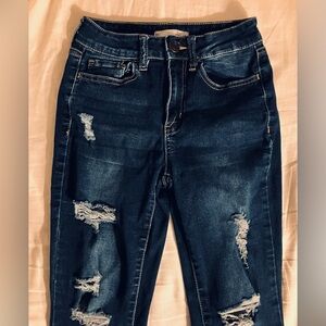 SO Women’s Juniors Dark Blue Distressed High Rise Skinny Jeans Size 1/25